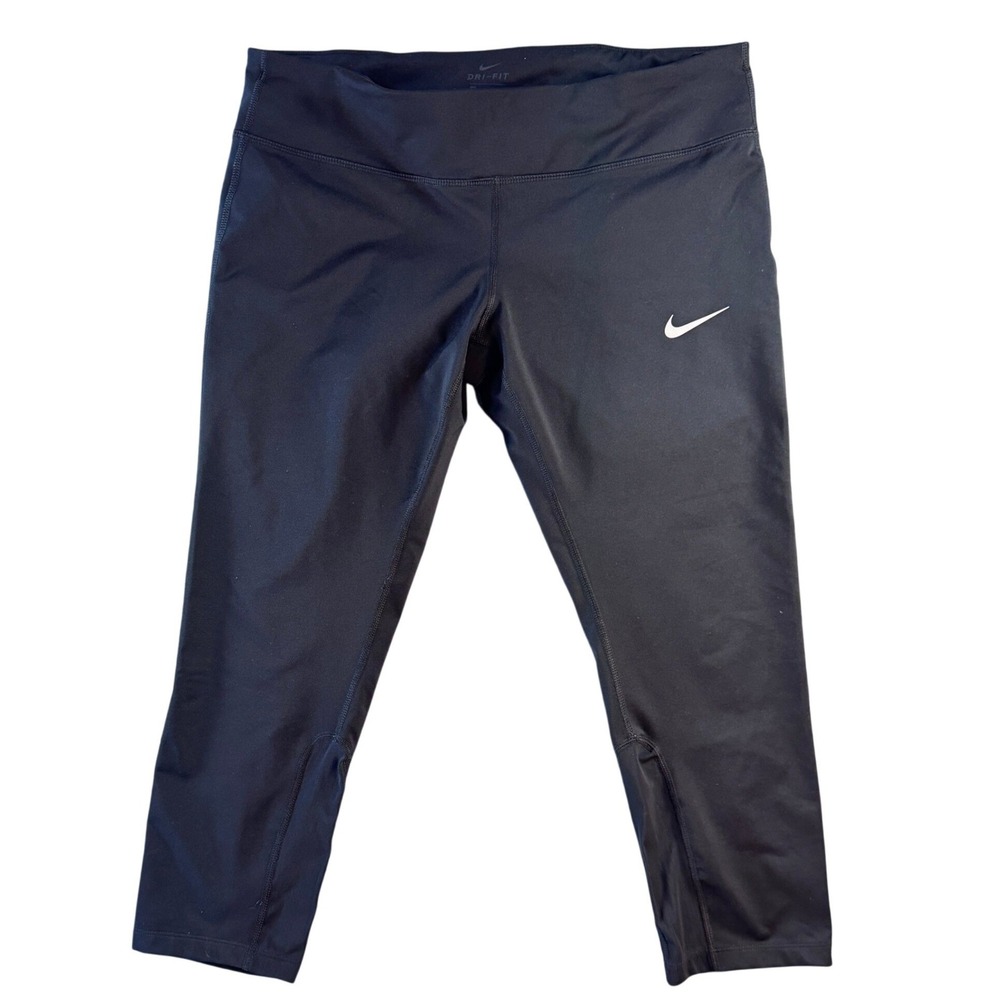 Nike Dri-FIT Womens Black Running Leggings Cropped‎ Zipper Pocket XL RN56323